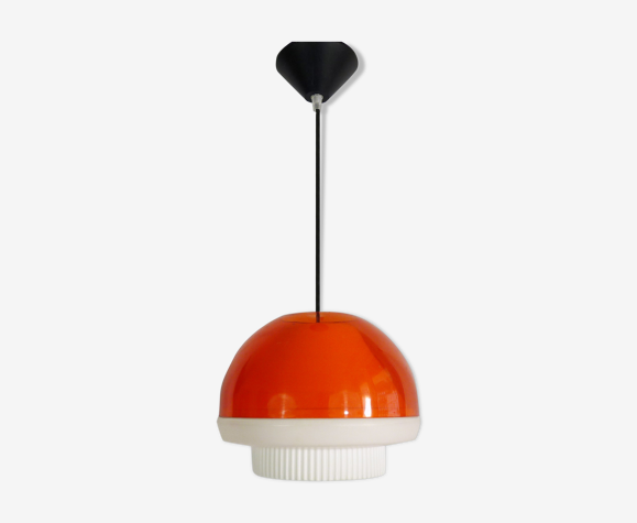 Suspension vintage orange et blanche en plastique. années 70