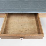Table à manger rustique en pin français avec plateau en zinc, vers 1850