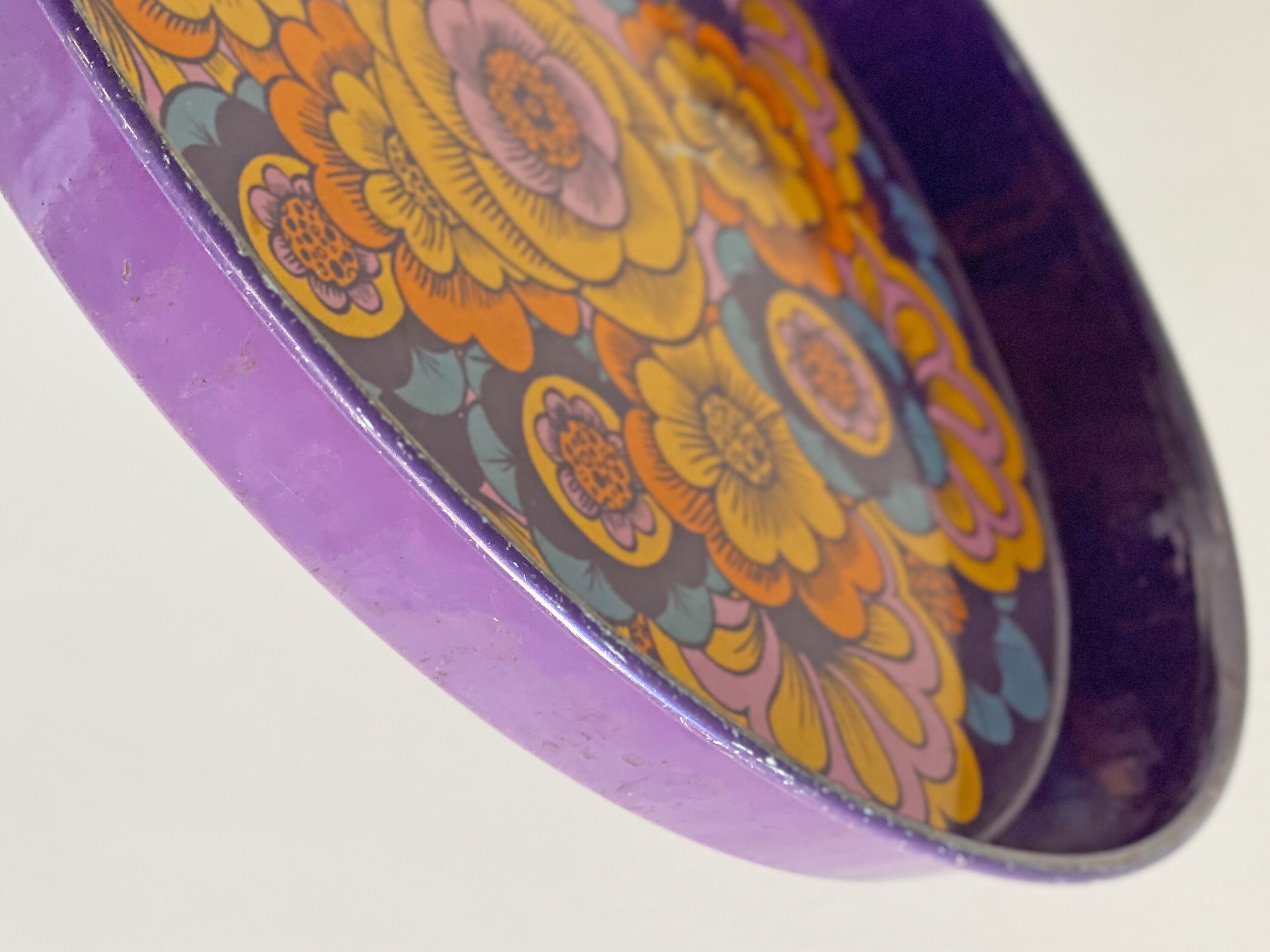 Vintage round tin serving tray, Mandala, Worcester Ware, England