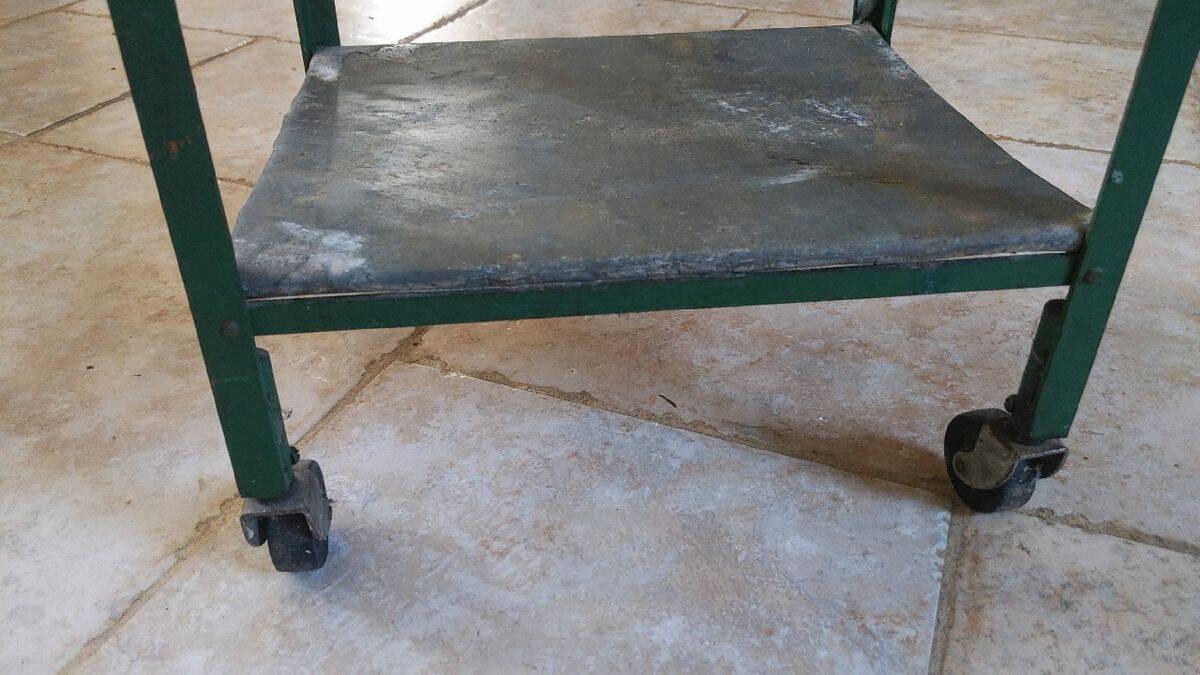 Industrial green metal bedside storage from the 50s