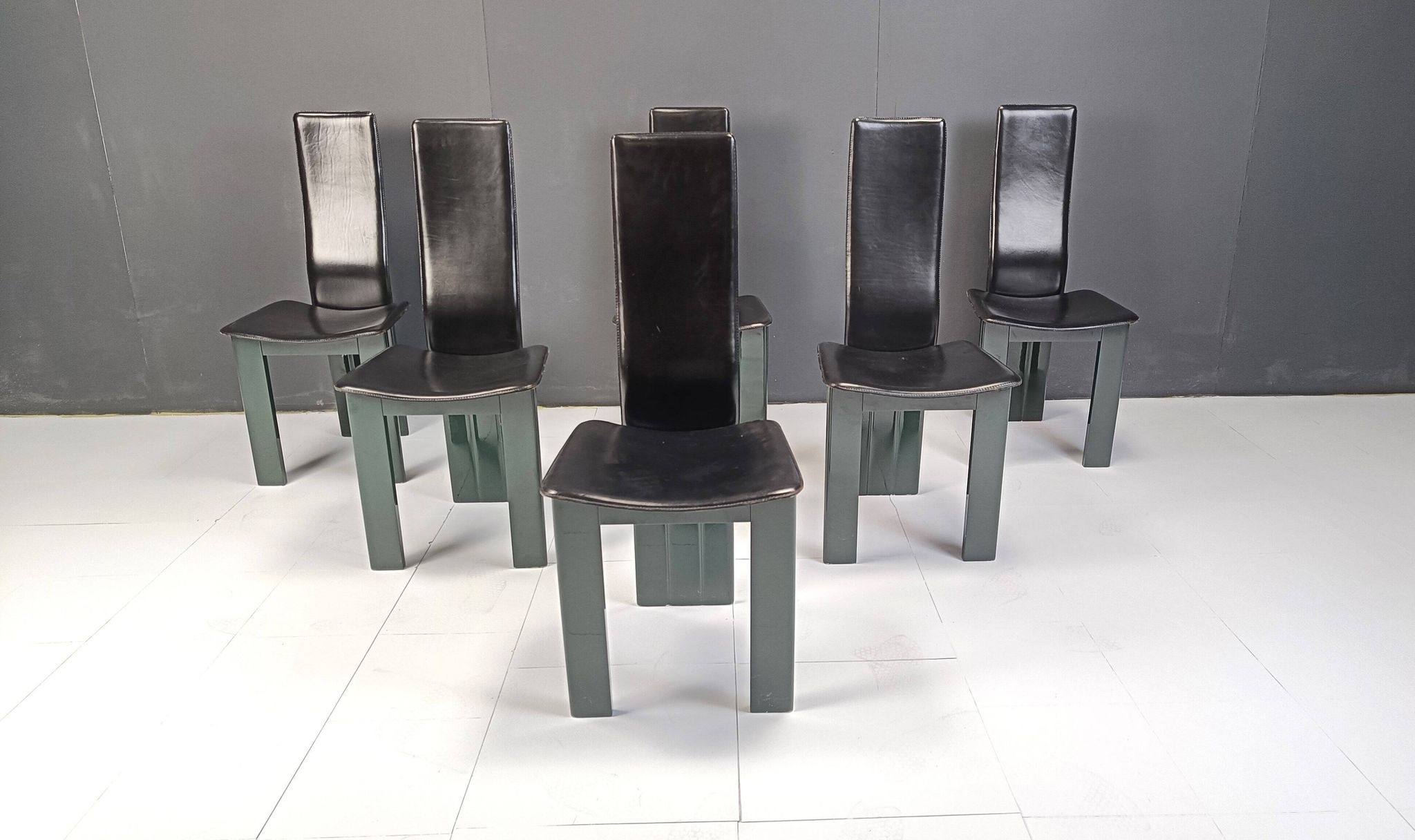 Copy of set of 6 Italian leather and green lacquer dining chairs, 1980s