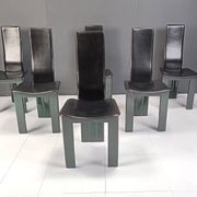 Copy of set of 6 Italian leather and green lacquer dining chairs, 1980s