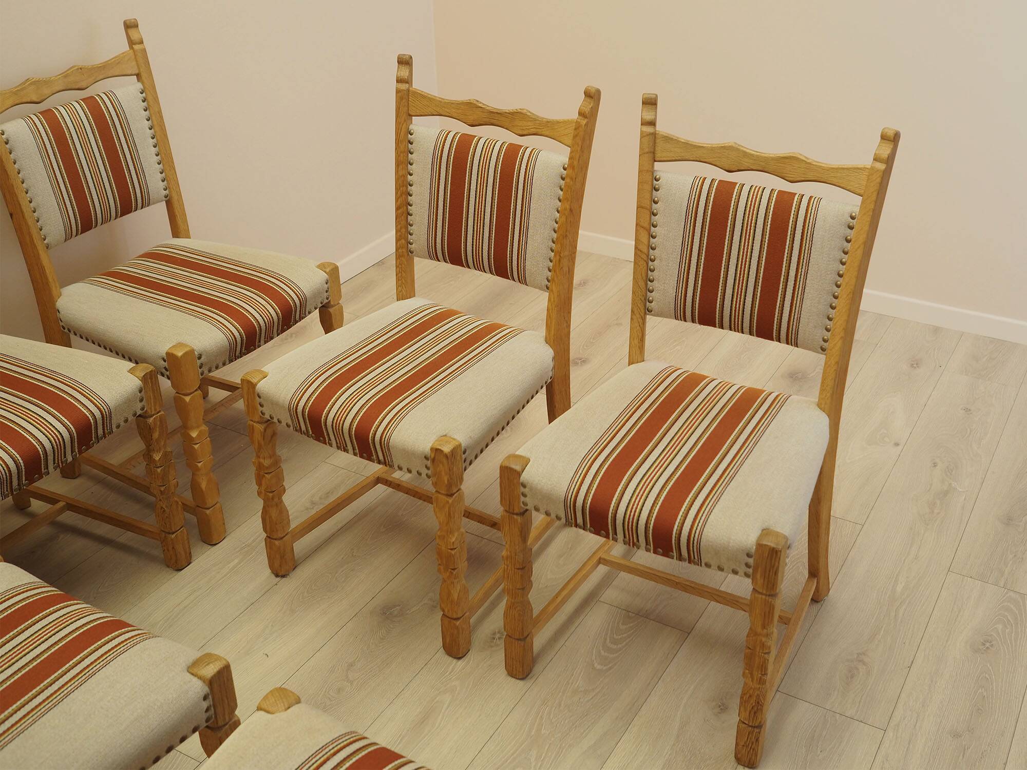 Henning Kjærnulf dining chairs, oak, Danish design, 1960s
