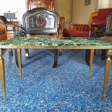 Coffee table in gilded bronze and green Alpine marble
