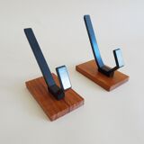 Vintage teak wall hooks, mid century coat hooks