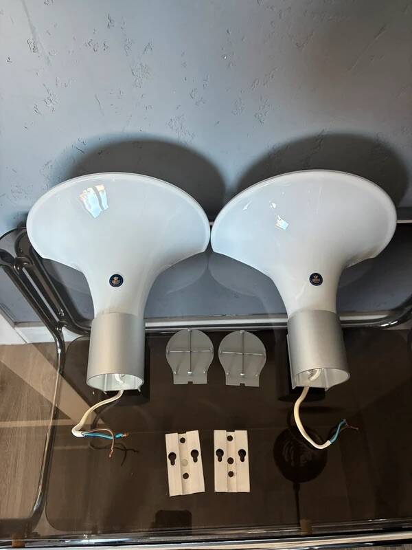 Pair Vintage Holmegaard Mandarin Wall Lamps by Michael Bang 1980s