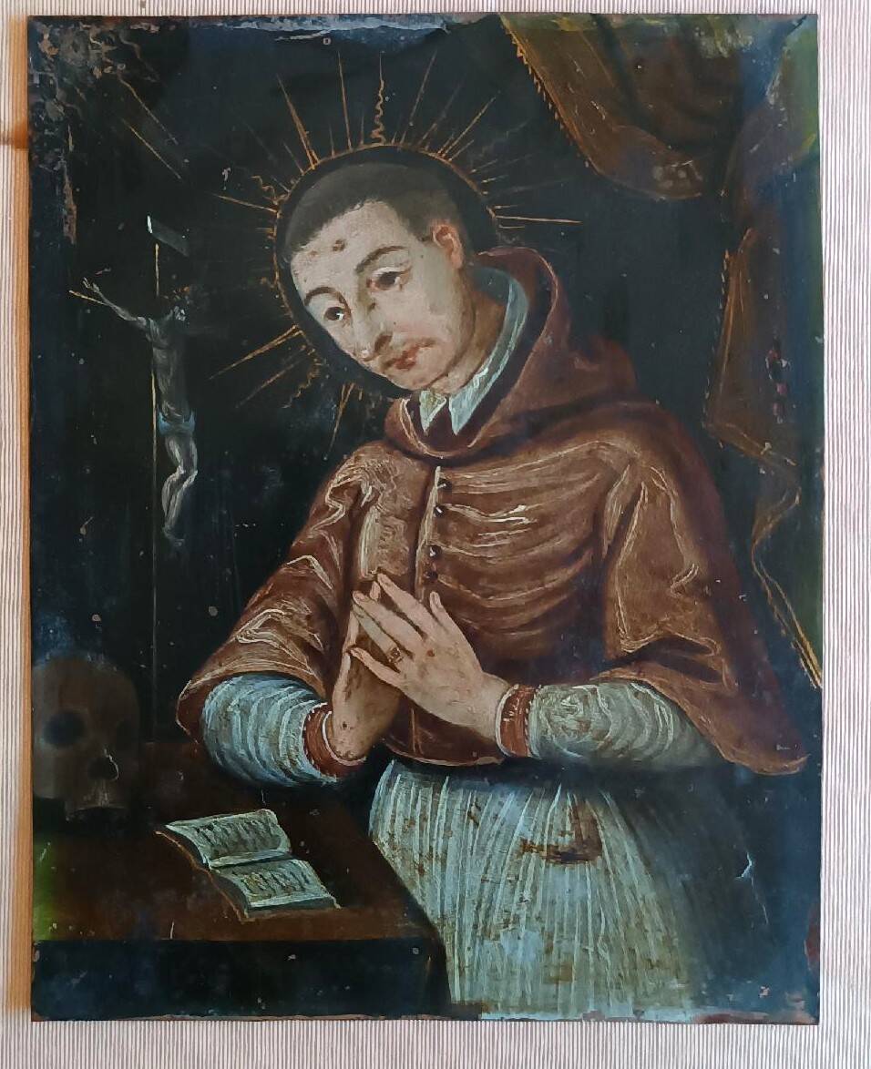 Antique painting on copper - Saint Charles Borromeo - Italian School, 17th century