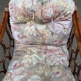 Adult burgundy rattan and wicker armchair with cushion 1970