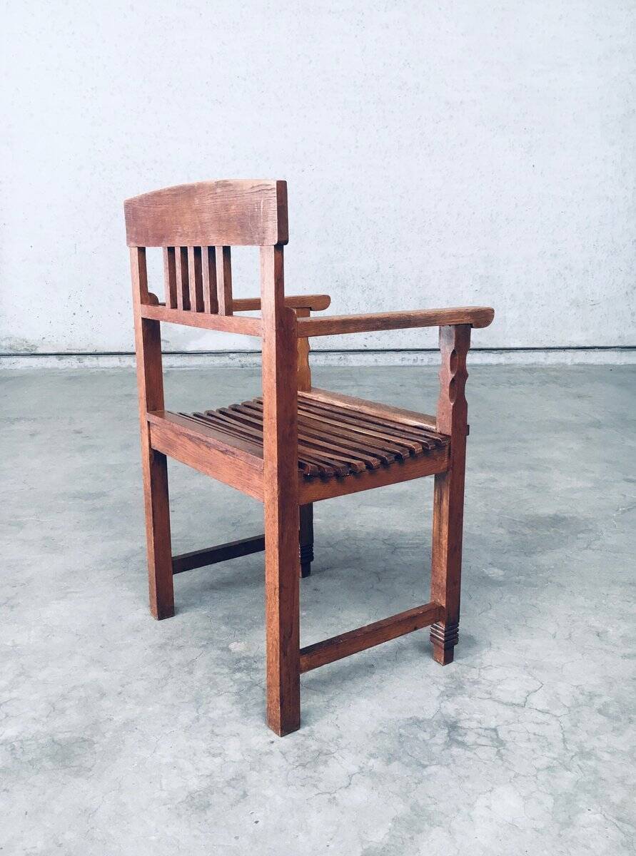 Dutch Modernist Carved Oak Side Chair, 1920s