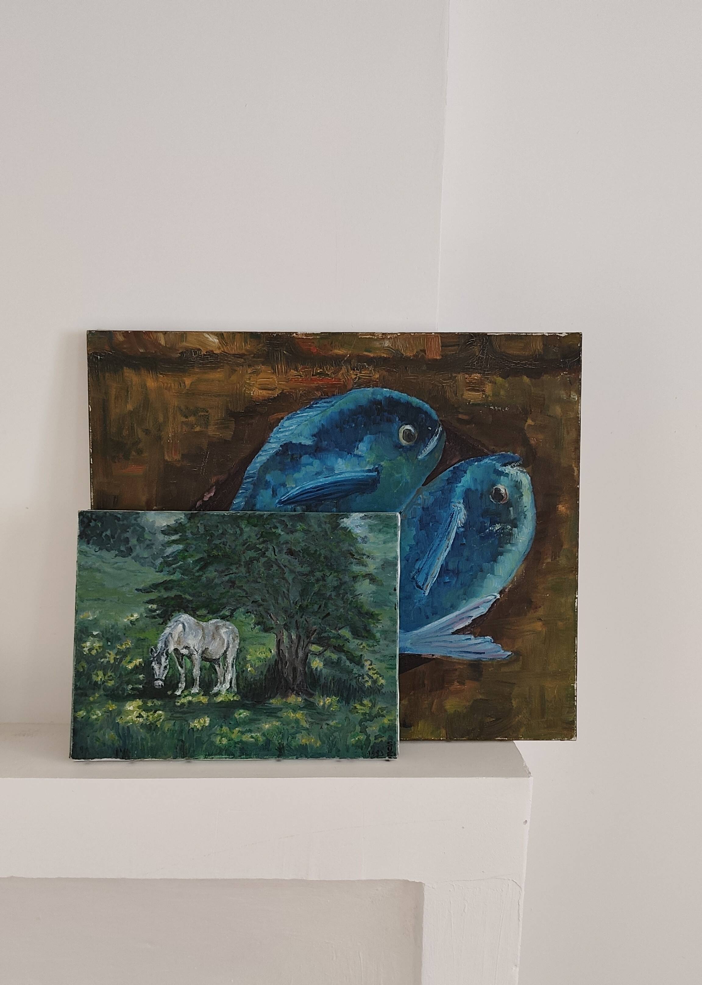 Painting of a horse on vintage old canvas