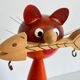 Tire-bouchon chat en bois vintage