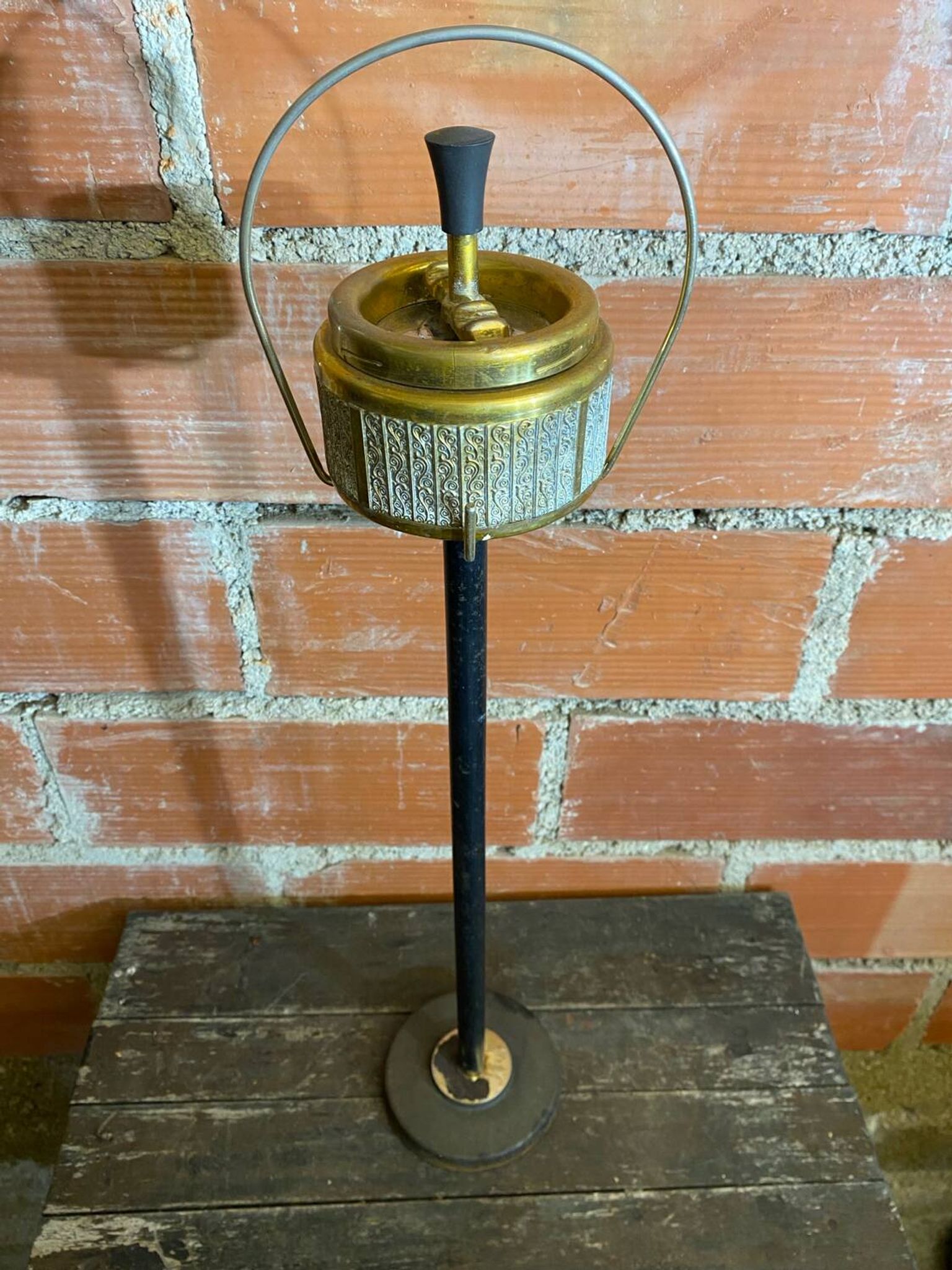 Vintage French Cast Iron Stand Ashtray + Gold Metal Ashtray #D
