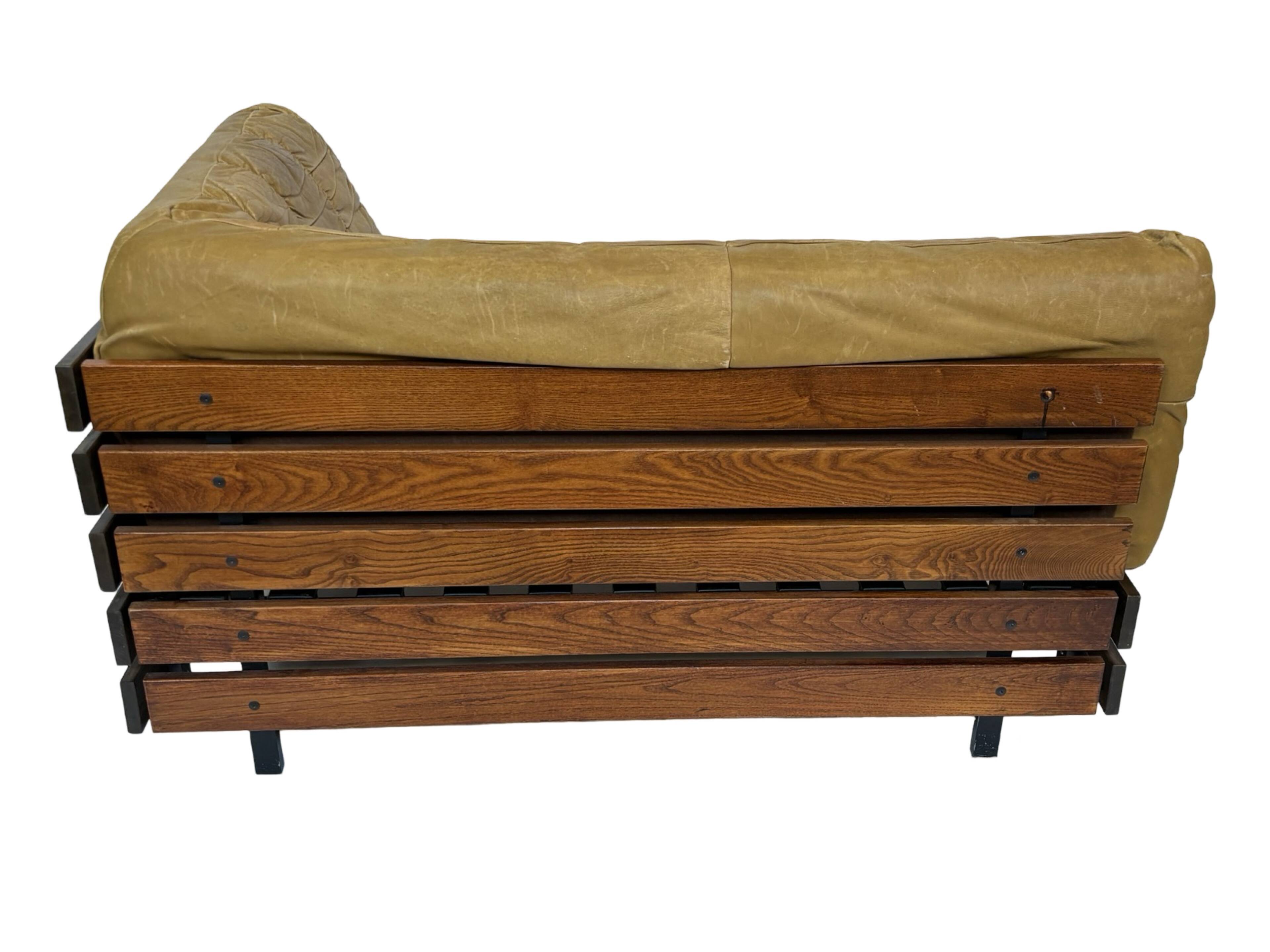 Canapé de salon Mid-Century en cuir cognac petit modèle