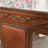 6 Art Deco walnut and leather chairs