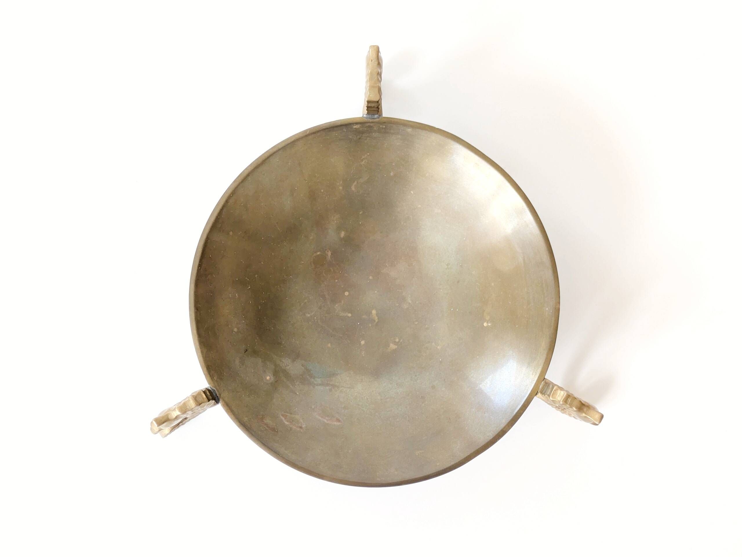 Vintage round brass tray on seahorse feet