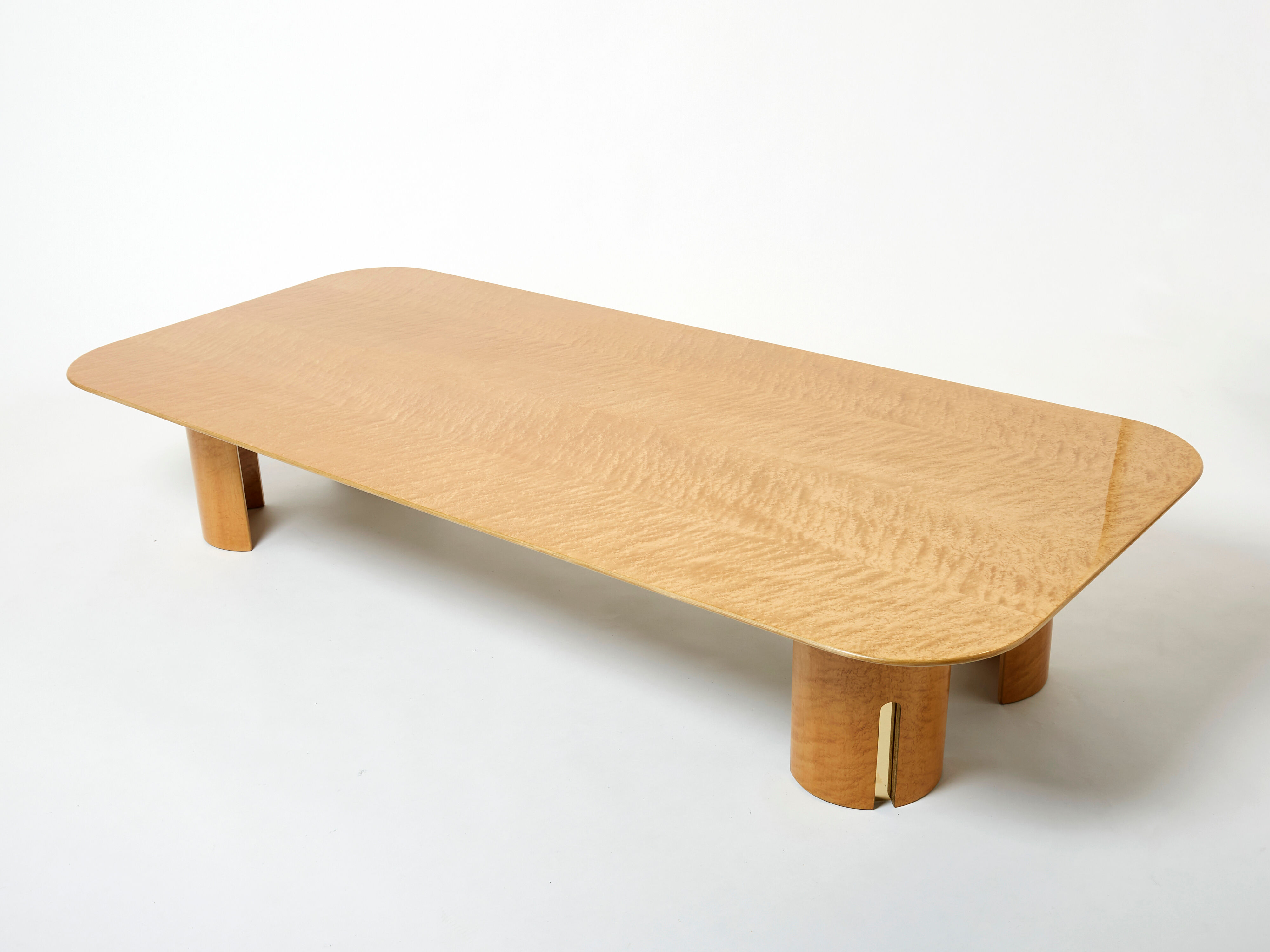 Very large coffee table maple brass Giovanni Offredi Saporiti 1980