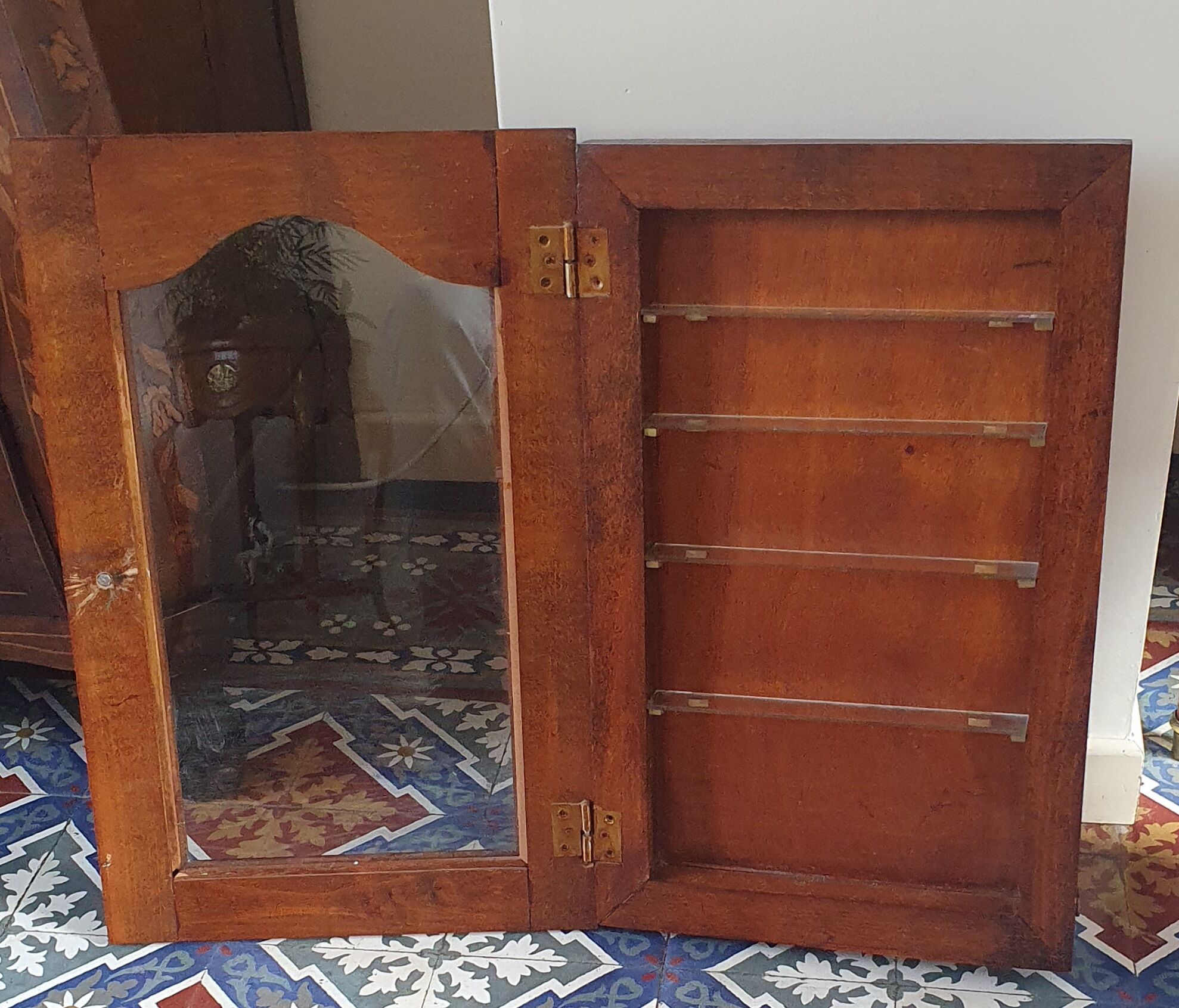 Wall display case wood and glass