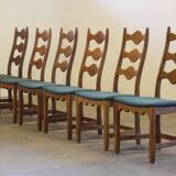 Six vintage 1960s Danish ladderback oak chairs, Henning Kjærnulf brutalist style