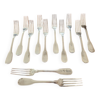 Christofle - Set of 12 Versailles model table forks in silver-plated metal