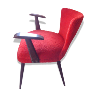 Fauteuil moumoute rouge 1960/70