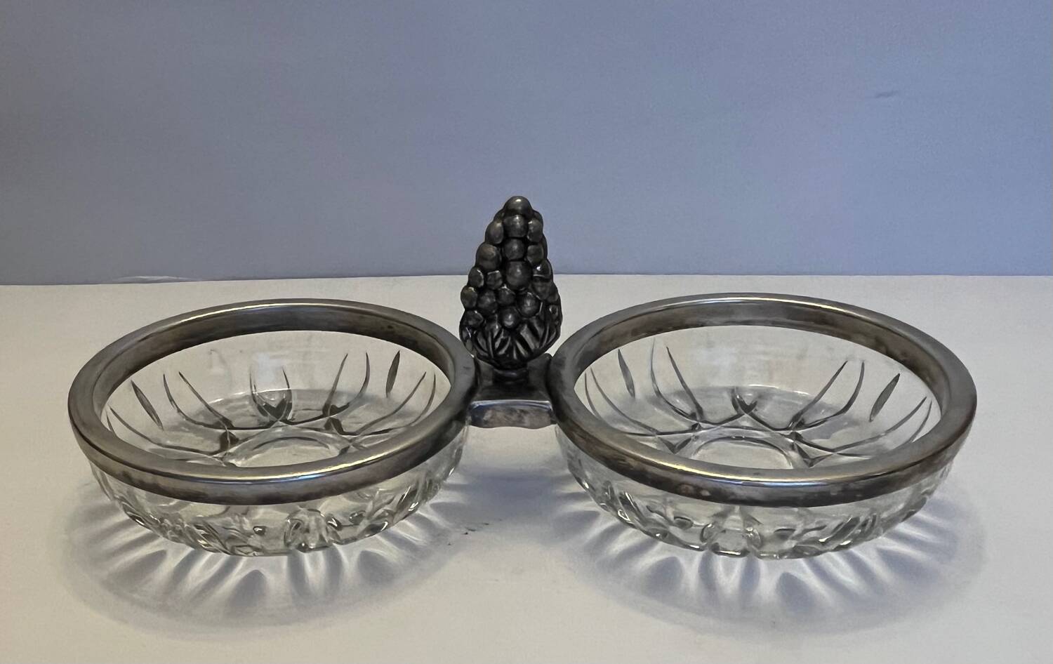 Glass server and silver metal frame