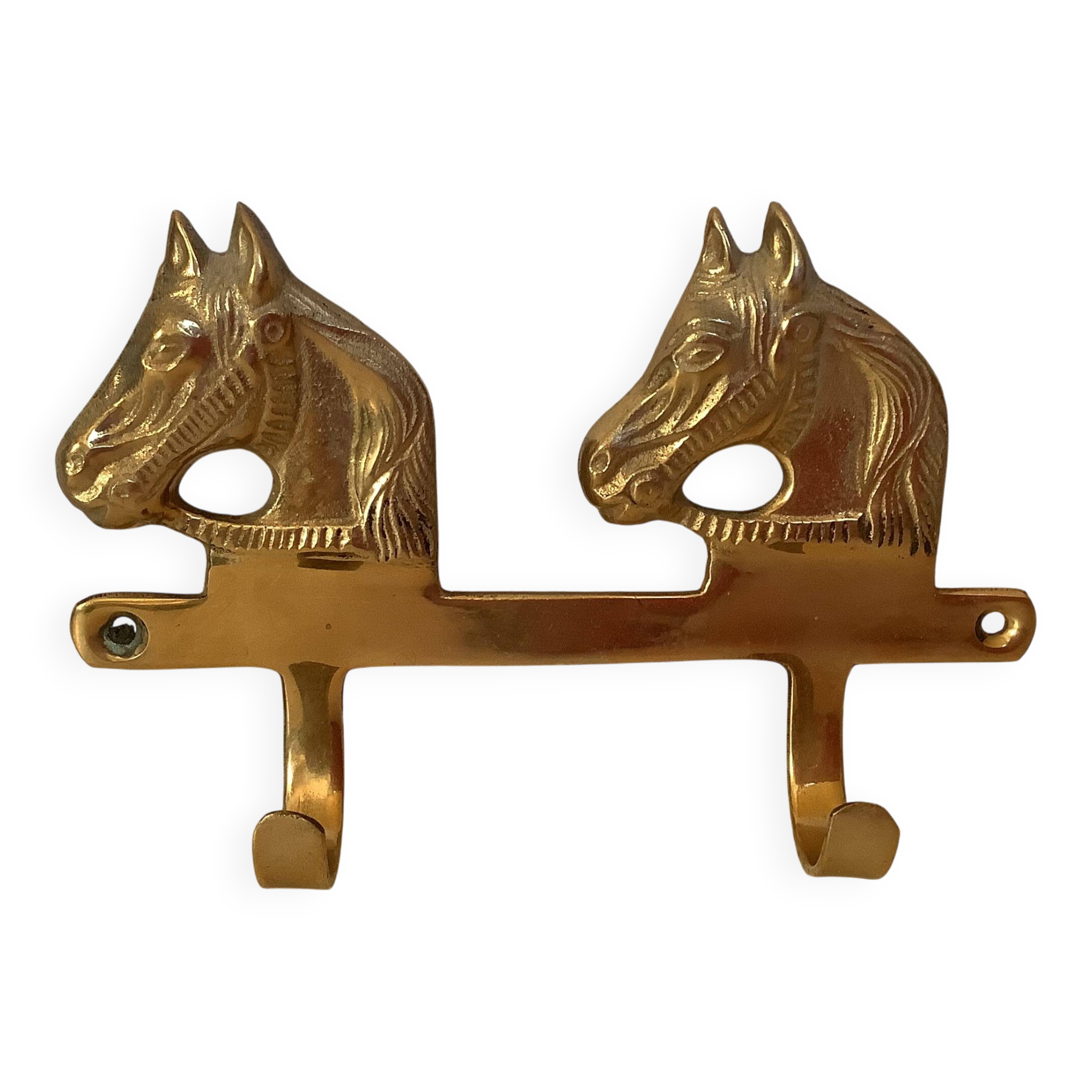 Wall-mounted coat rack with horses in brass
