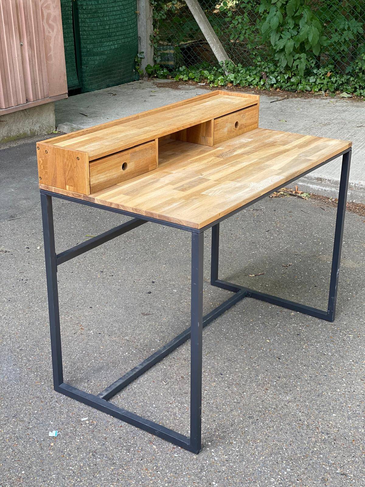 Scandinavian desk in solid oak and black metal 105cm
