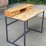 Scandinavian desk in solid oak and black metal 105cm
