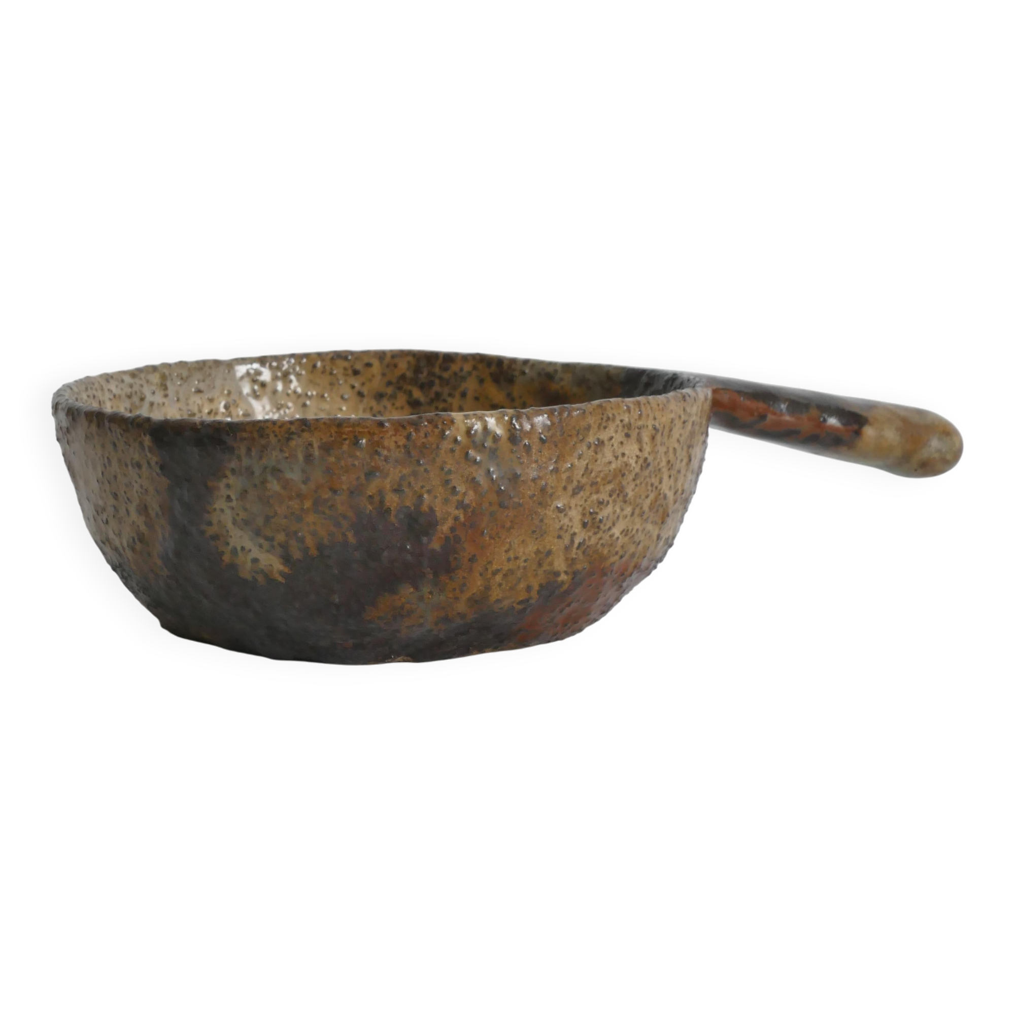 Textured Stoneware Bowl with Sculptural Handle, Handmade Studio Ceramic