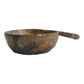Textured Stoneware Bowl with Sculptural Handle, Handmade Studio Ceramic
