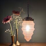 Suspension globe vintage en verre rose dépoli