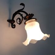 Pair of brass swan collar wall sconces, glass tulips, years 50