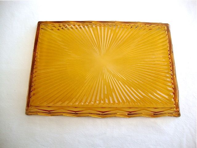 Amber yellow moulded glass tray