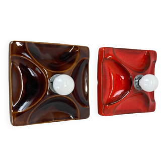 Set of two space age ceramic fat lava wall lights by hustadt lights germany 1970