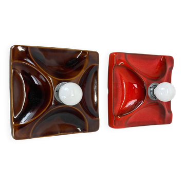Set of two space age ceramic fat lava wall lights by hustadt lights germany 1970