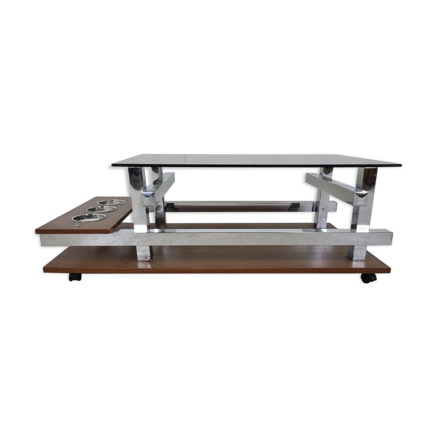 Vintage teak and chrome bar coffee table, 1960s