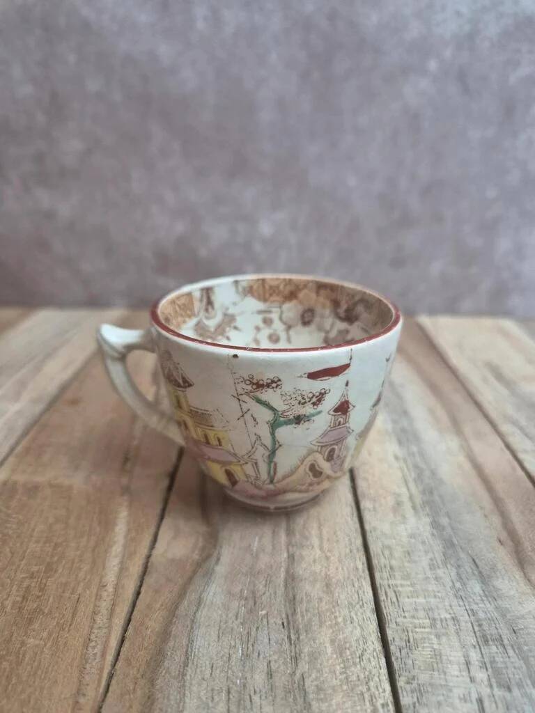 Antique ironstone cup from Sarreguemines, Kyoto polychrome model.