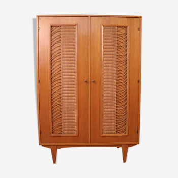 Armoire bois et rotin