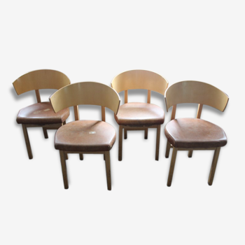 Set of 4 chairs 1980s, light brown leather