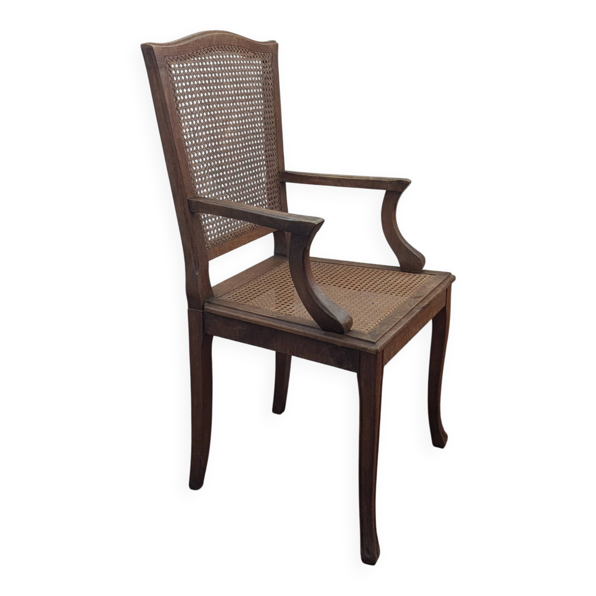 Antique Louis XVI style armchair in wood and caning