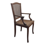 Antique Louis XVI style armchair in wood and caning
