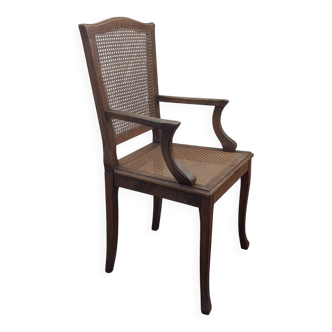 Antique Louis XVI style armchair in wood and caning