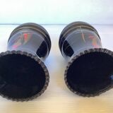Pair of small painted black opaline vases