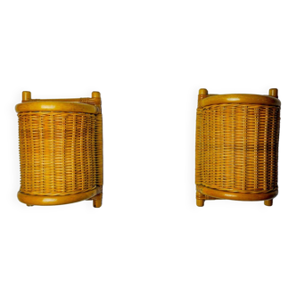 Pair of rattan sconces, France, 1960