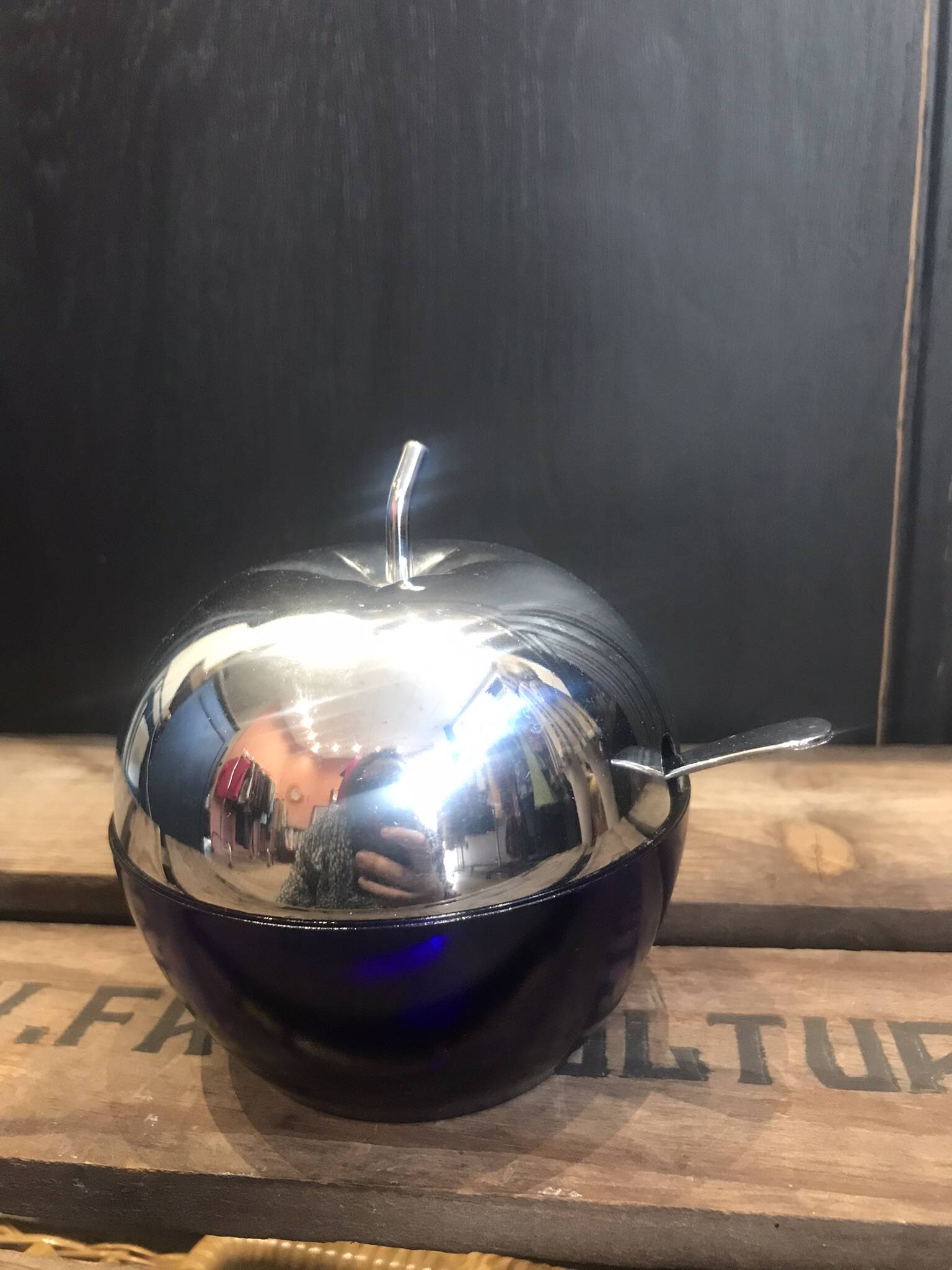 Vintage apple sugar bowl / jam bowl with spoon