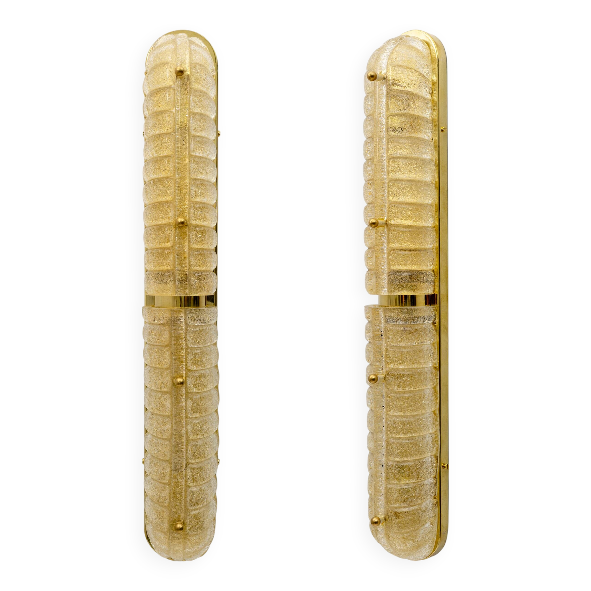 Pair of Art Deco Style Gold Murano Glass and Brass Sconces