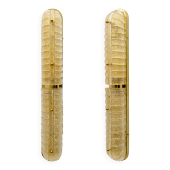 Pair of Art Deco Style Gold Murano Glass and Brass Sconces
