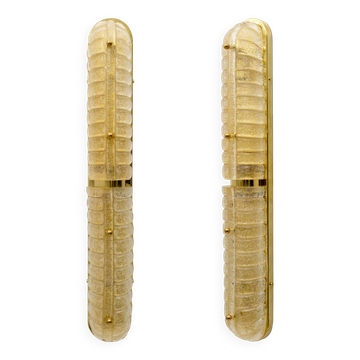 Pair of Art Deco Style Gold Murano Glass and Brass Sconces
