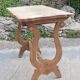 Lyre leg table in natural wood, one drawer, vintage