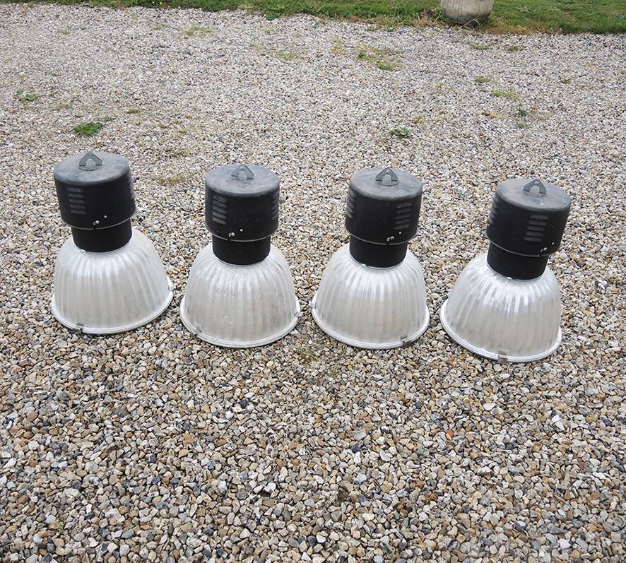 4 old metal workshop pendant lights